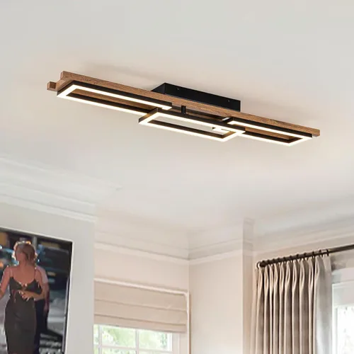 Vista 9 de Lingkai Luces LED de techo modernas de madera, cuadrada, rectangular, de madera, 17.3 pulgadas, 12 W, accesorios de iluminación de techo de cocina