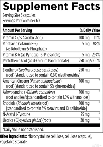 Vista 3 de Designs for Health Adrenotone - Suplemento de apoyo suprarrenal con Rhodiola Rosea, Ashwagandha, vitaminas B6, B2 + B5 - Diseñado para apoyar