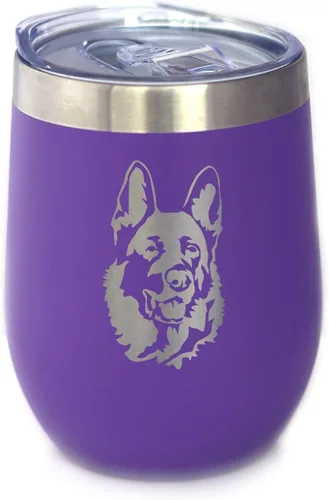 Vista 7 de Custom German Shepherd Personalized Wine Tumbler with Sliding Lid - Stemless Stainless Steel Insulated Cup - German Shepherds Outdoor Camping Mug