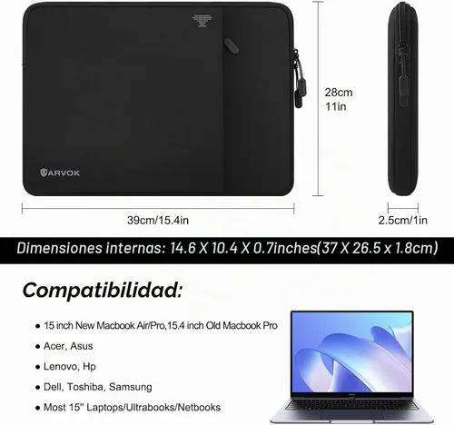 Vista 6 de ARVOK - Funda protectora duradera para computadora portátil de 15 pulgadas