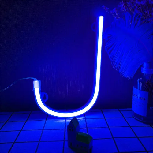 Vista 31 de ENUOLI Letrero de neón azul con letras LED USB/luces alimentadas por batería, letrero alfabético, marquesina, letra, decoración, luces nocturnas