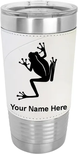 Vista 9 de LaserGram Personalized 20oz Tumbler, Tree Frog (Baseball Style) Engraved Gift, Faux Leather Wrap, Vacuum Insulated Stainless Steel, Laser Engraved