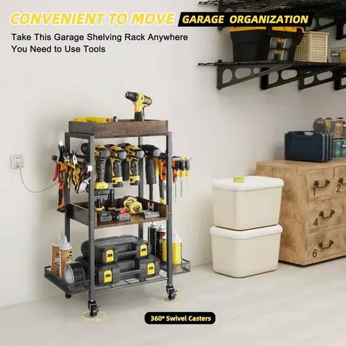Vista 7 de Olakee Organizador de herramientas eléctricas, organizador de almacenamiento de garaje, estante de herramientas, estante de taladro, carrito
