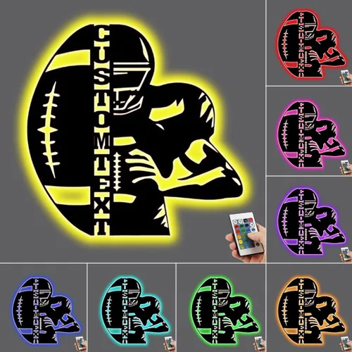 Vista 8 de Regalos personalizados de fútbol para niños con nombre personalizado con luz nocturna LED, letrero de pared de fútbol de neón con 16 colores que