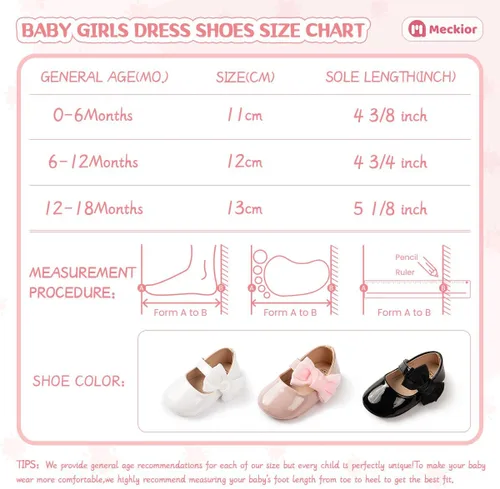 Vista 6 de Meckior Zapatos deportivos para bebé y niñas, suela suave, con lazo, princesa, vestido de boda, Mary Jane, planos, para recién nacidos, ligeros