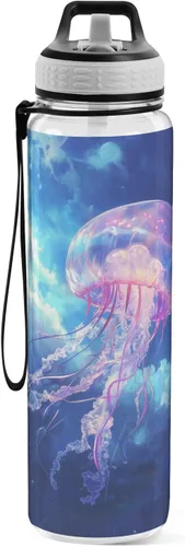 Vista 26 de Fustylead Amanita - Botella de agua de 32 onzas con popote, transparente a prueba de fugas, para mujeres y hombres, para deportes al aire libre