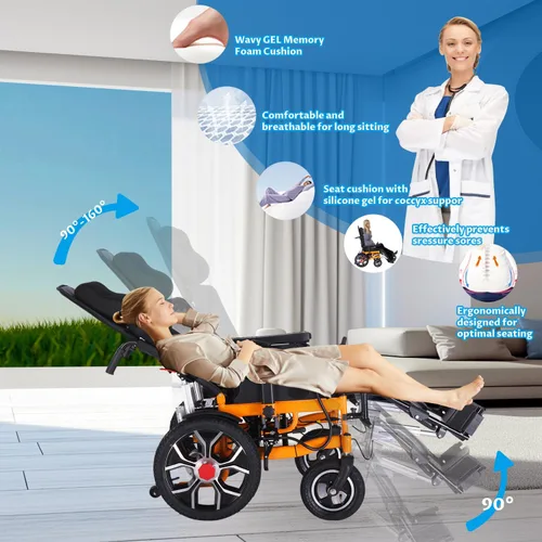 Vista 4 de Sillas de ruedas eléctricas ligeras para adultos, silla de ruedas eléctrica plegable reclinable, silla de ruedas eléctrica todo terreno con respaldo