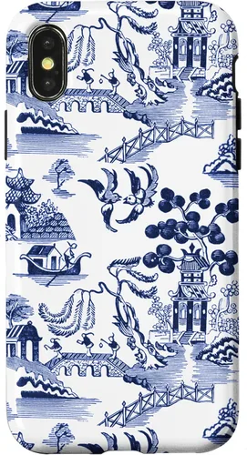 Vista 5 de iPhone 14 Pro Preppy Azul y Blanco Willow Patrón Chinoiserie Toile Case