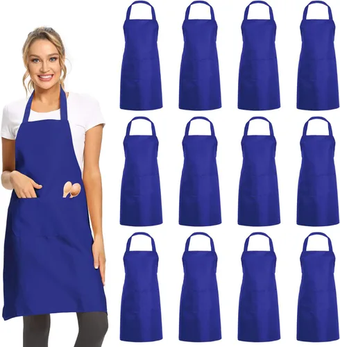 Vista 7 de DUSKCOVE Paquete de 12 delantales lisos con 2 bolsillos, delantales comerciales unisex negros a granel para cocina, cocina, restaurante, barbacoa