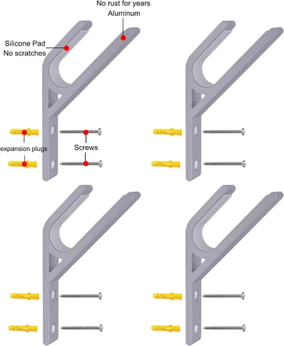 Vista 2 de YYST Soporte de pared para monopatín con ángulos de 45°, soporte de pared para adaptarse a tablas largas, monopatín, etc. Almohadilla de silicona