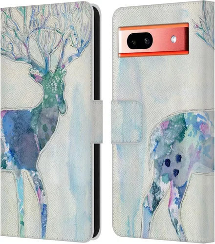 Vista 12 de Head Case Designs Officially Licensed Wyanne Blue Watercolour Bear Animals 2 Leather Wallet Case Compatible with Google Pixel 7a