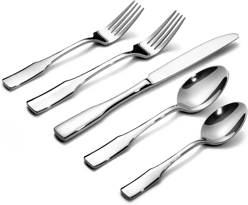 Vista 9 de Alata Kate Black Mirror - Cubiertos de 45 piezas con juego de utensilios para servir utensilios, servicio para 8, cubiertos de acero inoxidable