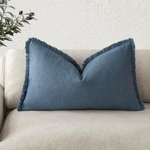 Vista 29 de Foindtower Fundas de almohada decorativas de lino con flecos, acogedora funda de cojín bohemia estilo farmhouse con borlas, funda de almohada