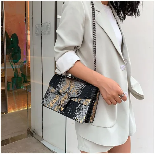 Vista 4 de Bolsos cruzados de cuero de lujo para mujer, con estampado de serpiente, bolso de mano de noche para mujer