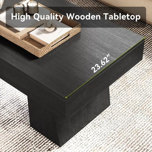 Vista 7 de LITTLE TREE - Mesa de café de granja, mesas de centro rectangulares de madera de 47 pulgadas con base gruesa, muebles modernos de cóctel y té