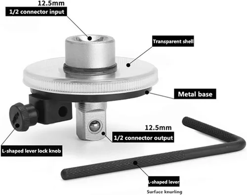 Vista 5 de Herramienta de medición de ángulo de llave dinamométrica de 1/2 pulgada, juego de llaves de medidor de par de torsión ajustable de 360° de 1/2