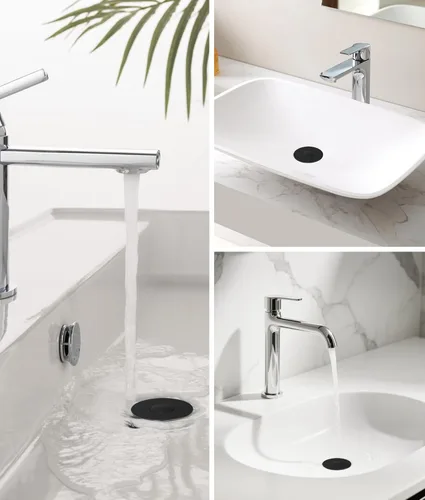 Vista 7 de QYHNYJF Tapón de lavabo de baño mejorado con recogedor de pelo, tapón de drenaje universal emergente, sello de acero inoxidable y silicona