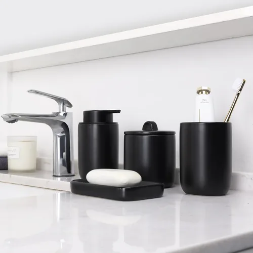 Vista 6 de BosilunLife Juego de 4 accesorios de baño de cerámica negra Negro suave