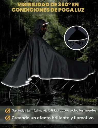 Vista 5 de ANYOO Poncho de lluvia impermeable para bicicleta, capas de lluvia, ligeras, compactas, reutilizables, para adultos Negro
