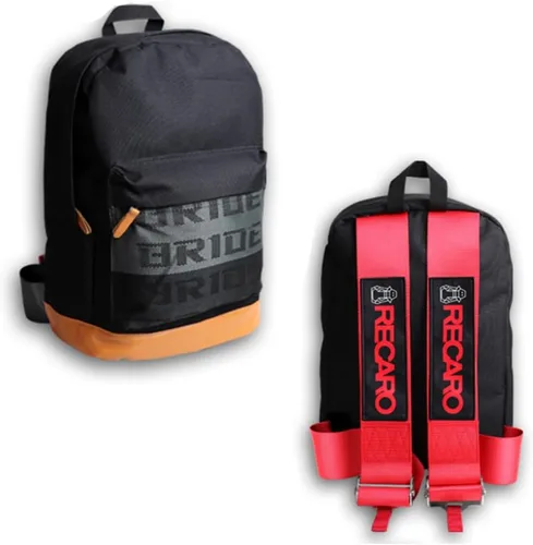 Vista 23 de W-POWER JDM Bride Racing Mochila de viaje para laptop con parte inferior marrón con correas de arnés ajustables (ASIMO-BK)