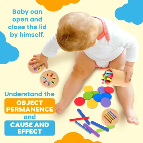 Vista 4 de Juguetes Montessori de madera para bebés y niños pequeños: 3 en 1 Aprendizaje de habilidades motoras finas Juguetes, juguetes sensoriales educativos