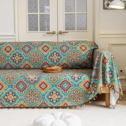 Vista 9 de Funda bohemia para sofá seccional, lavable, con diseño de borlas para sofá seccional, 1 cojín, sala de estar (A5, 71 x 51 pulgadas)