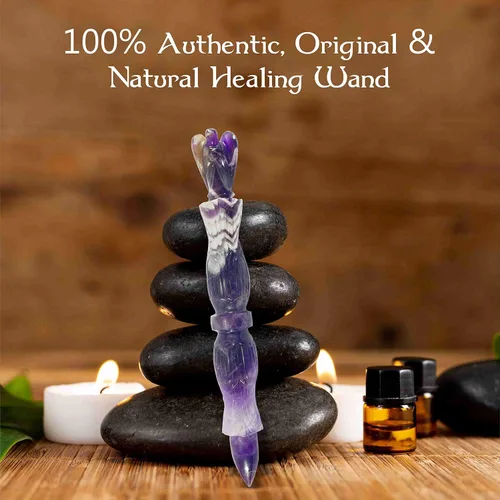 Vista 4 de Varita curativa de talla metafísica de amatista Lápiz de piedras preciosas talladas a mano de 6 pulgadas para meditación y masaje pagano Energía