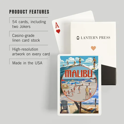Vista 3 de Lantern Press Malibu, California, montaje en la playa (52 cartas de juego, baraja de cartas de tamaño póquer con Jokers)