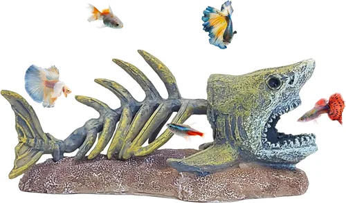 Vista 9 de kathson Decoraciones de pecera de resina, esqueleto de piraña, decoración de acuario, accesorios de tanque de reptiles, adorno de hueso de pescado