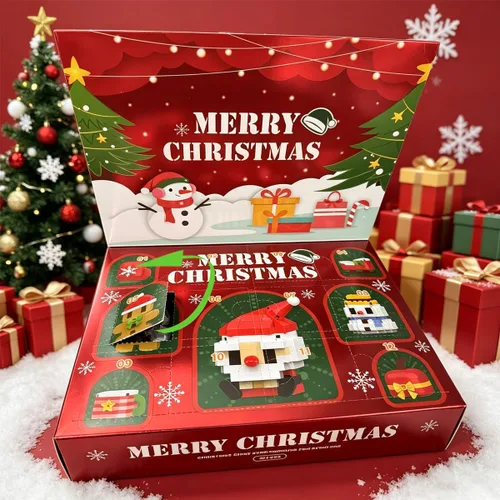 Vista 6 de Calendario de Adviento de Navidad 2026, juegos de construcción compatibles con Lego Navidad, 12 paquetes de modelos de Navidad, kit de microbloques