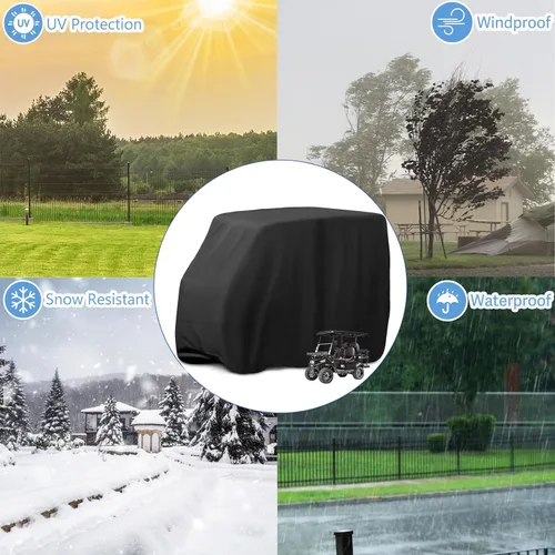 Vista 5 de Funda para carrito de golf, impermeable, universal, para 2/4/6 pasajeros, accesorios para carrito de golf para almacenamiento al aire libre
