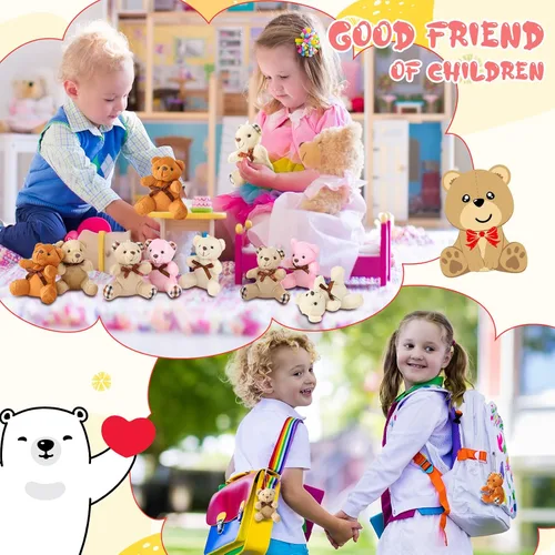 Vista 4 de Junkin 48 piezas de mini oso de peluche a granel de 4 pulgadas, pequeño oso suave para bricolaje, llavero de fiesta, regalo de decoración de boda