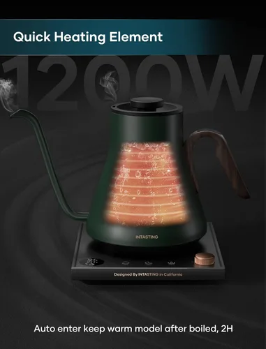Vista 5 de INTASTING Hervidor Eléctrico, Hervidor Eléctrico de Cuello de Cisne, Control de Temperatura Preciso de ±1℉, Interior de Acero Inoxidable, Verde