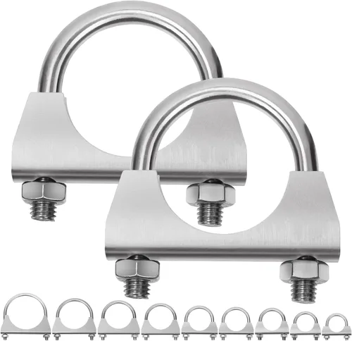 Vista 12 de Swpeet Kit de 2 piezas de abrazadera de escape de 1.5 pulgadas con perno en U, abrazaderas de perno en U de 1-1/2 pulgadas de acero inoxidable