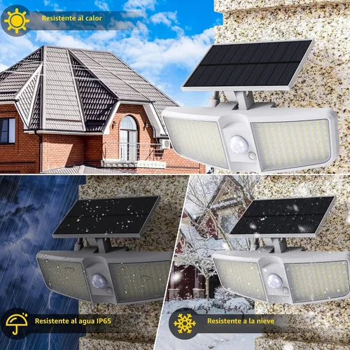 Vista 6 de Reflectores solares para exteriores con sensor de movimiento de 6500 K con control remoto, 180 LED impermeables, luz solar de seguridad al aire