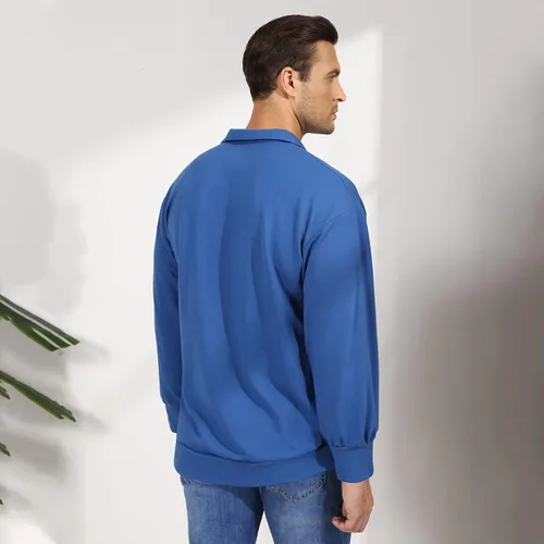 Vista 7 de Opomelo Mens Long Sleeve Pullover Polo Shirts-Casual Loose Fit Sweatshirts V Neck Tops