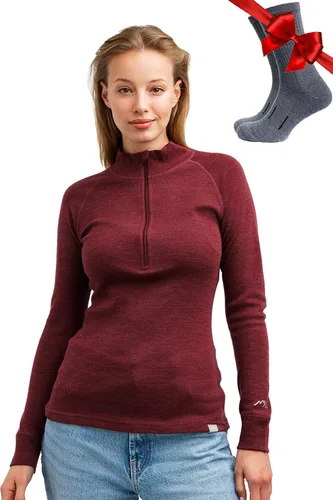 Vista 23 de Suéter 100% de lana merino con cremallera para mujer, capa base térmica con . 250 negro