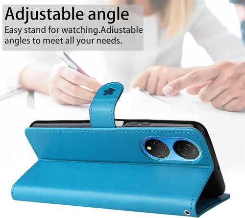 Vista 3 de Funda para Honor X7, diseño de estampado de gato y abejas de cuero de primera calidad, con función atril y cierre magnético