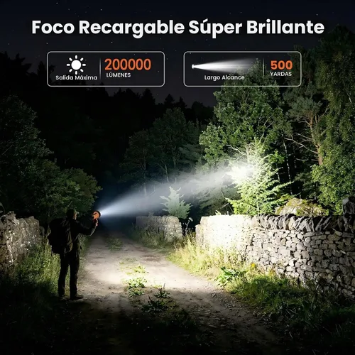Vista 2 de YIERBLUE Foco recargable, linterna recargable de mano de 200,000 lúmenes, IP67 resistente al agua 12 horas de funcionamiento para navegación Naranja