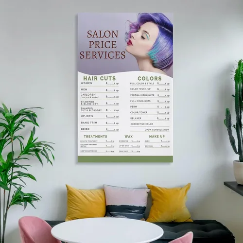 Vista 6 de NaskOn Póster de lista de precios de salón de belleza, servicio de precios de peluquería, arte de pared, arte de belleza y peluquería, regalo