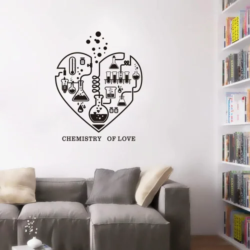 Vista 2 de Calcomanía de pared de química para aula o laboratorio, calcomanía de molécula de corazón de ciencia con diseño de "Química del amor", arte