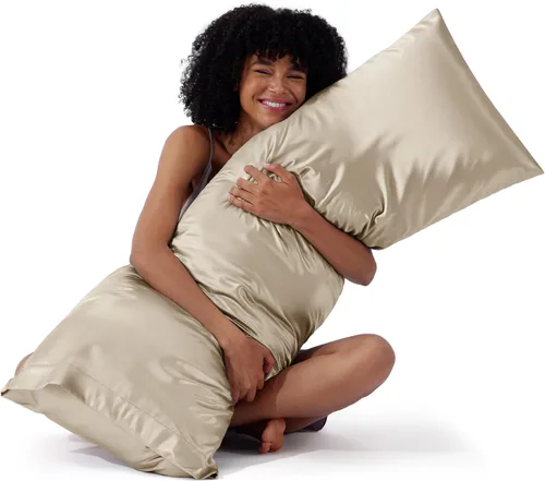 Vista 57 de Bedsure Paquete de 2 fundas de almohada de satén similares a las fundas de almohada de seda tamaño estándar, funda de almohada para mujeres que