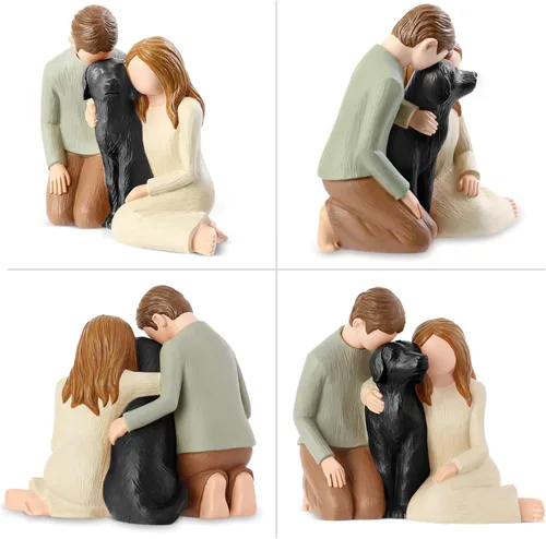 Vista 6 de Hensonever Pareja con Figurillas de Perro Negro Adornos, Somos Una Familia Estatuas Conmemorativas Regalos para Amantes de Perros Negros