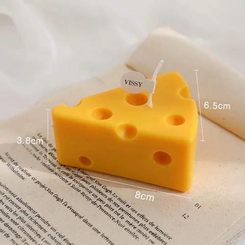 Vista 4 de Vela perfumada en forma de queso,Vela decorativa de cera de soja aromática de 4.23 oz para mesa, foto de regalo de cumpleaños, ideal para meditación