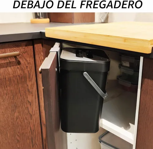 Vista 3 de stonespace Cubo de compost de cocina para encimera, pequeño bote de basura colgante con tapa debajo del fregadero para cocina y baño, cubo de Negro