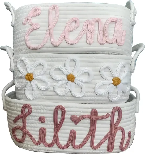 Vista 7 de Cesta personalizada con nombre de bebé, cesta de regalo para baby shower, organizador de pañales para bebé, organizador de pañales de cuerda