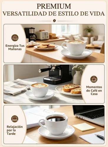 Vista 9 de Juego de tazas de café de porcelana con platillo, taza y platillo de Blanco