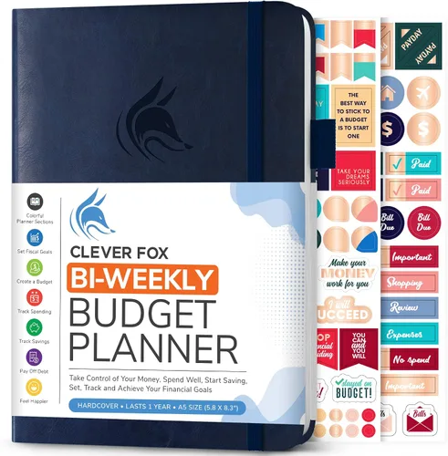 Vista 8 de Clever Fox Planificador de presupuesto bi semanal - Libro organizador financiero sin fecha - Rastreador de gastos, cuaderno de presupuestos y Negro