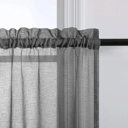 Vista 2 de Cozynight Cortinas de Niveles Transparentes Gris Oscuro de 24 Pulgadas de Largo, Tratamiento de Cortinas para Ventanas Pequeñas