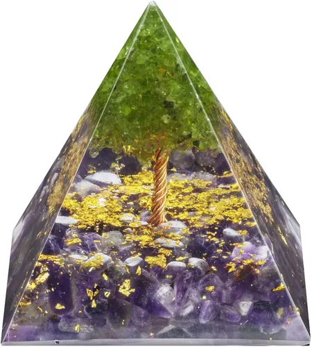 Vista 6 de Rockcloud Piedras de palma de labradorita pulidas piedras de preocupación y árbol de la vida Pirámide de orgón Piedra de cristal amatista generador
